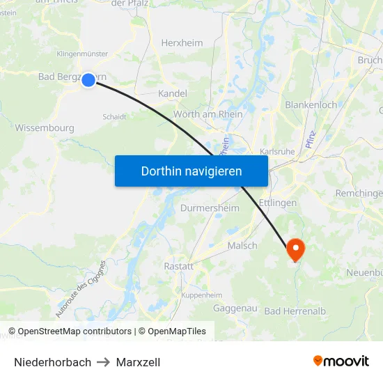 Niederhorbach to Marxzell map
