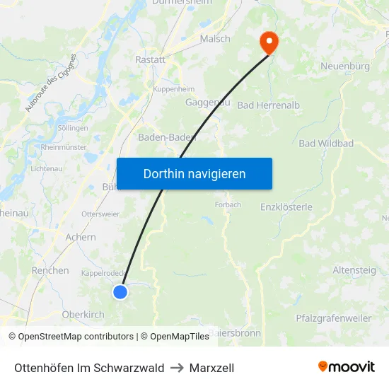 Ottenhöfen Im Schwarzwald to Marxzell map