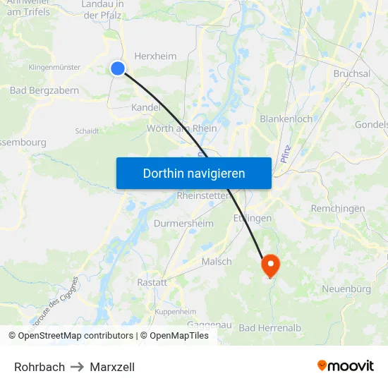 Rohrbach to Marxzell map