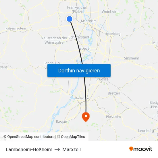 Lambsheim-Heßheim to Marxzell map