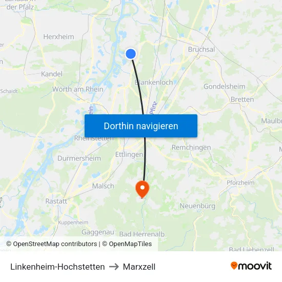 Linkenheim-Hochstetten to Marxzell map