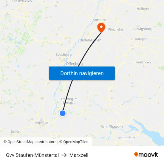 Gvv Staufen-Münstertal to Marxzell map