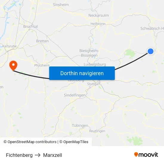 Fichtenberg to Marxzell map