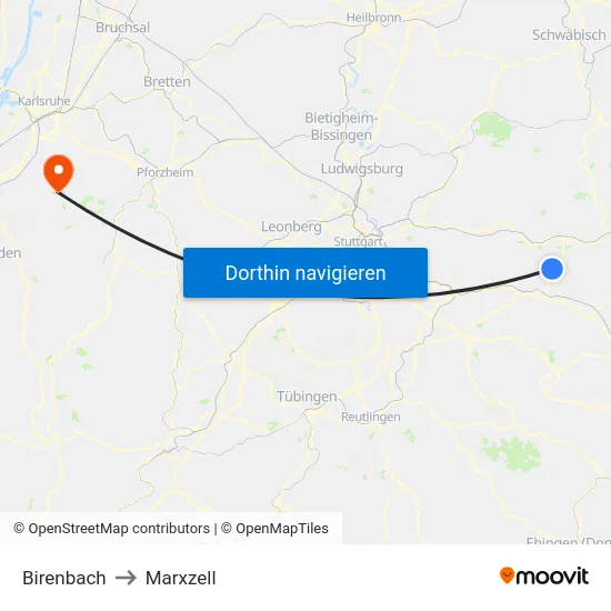 Birenbach to Marxzell map