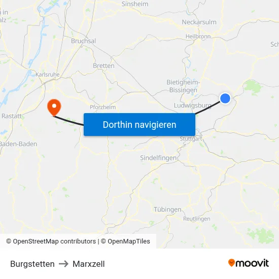 Burgstetten to Marxzell map