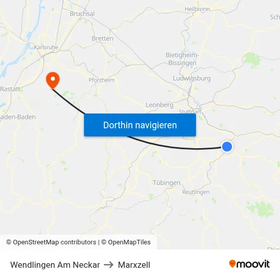 Wendlingen Am Neckar to Marxzell map