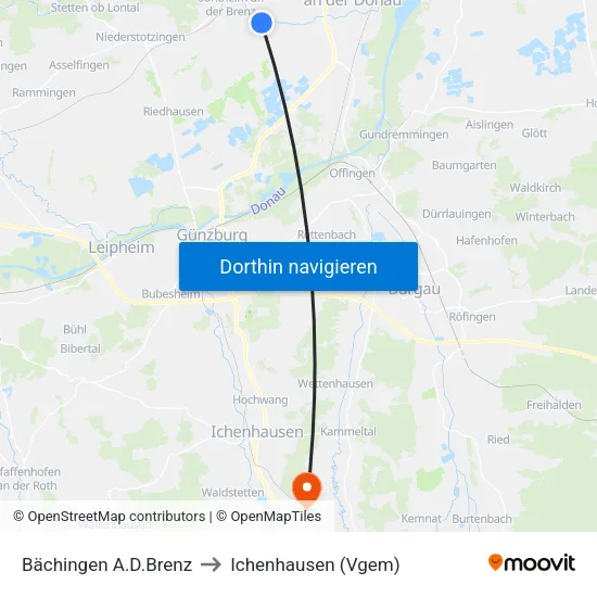 Bächingen A.D.Brenz to Ichenhausen (Vgem) map