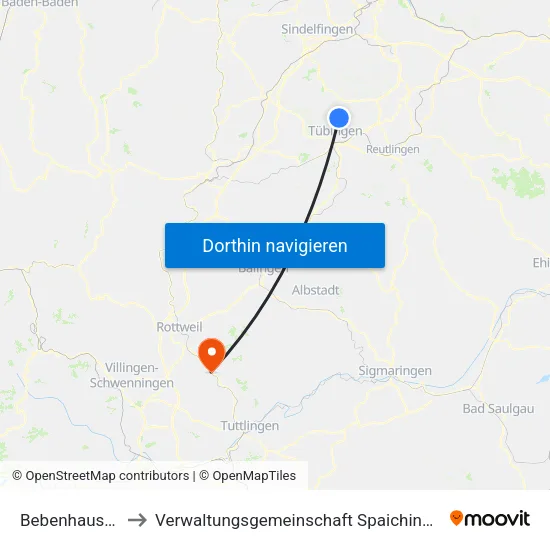 Bebenhausen to Verwaltungsgemeinschaft Spaichingen map
