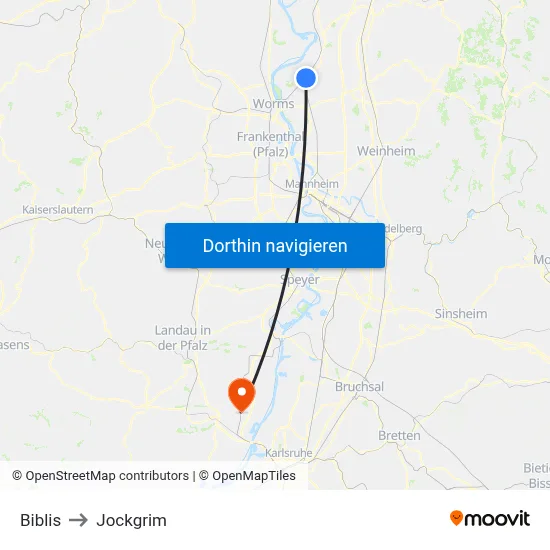 Biblis to Jockgrim map