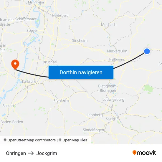Öhringen to Jockgrim map
