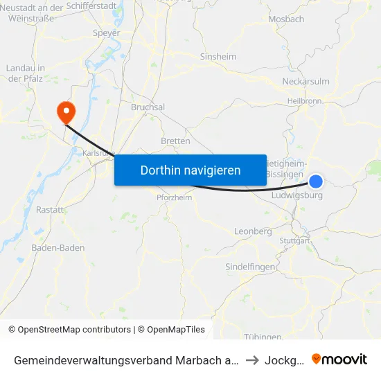 Gemeindeverwaltungsverband Marbach am Neckar to Jockgrim map