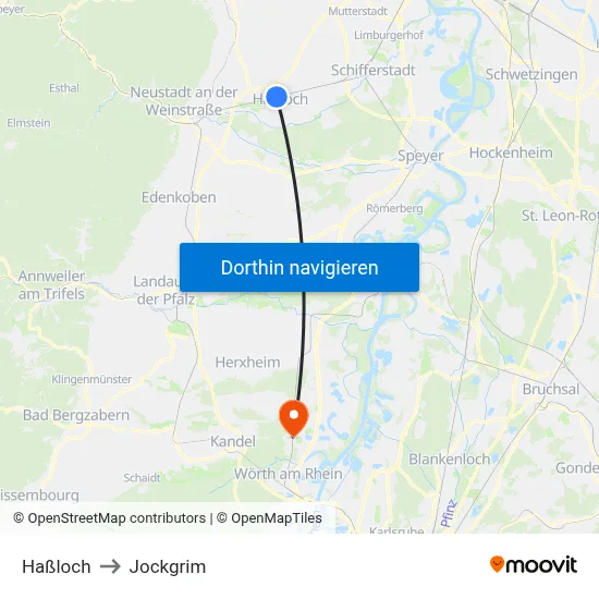 Haßloch to Jockgrim map