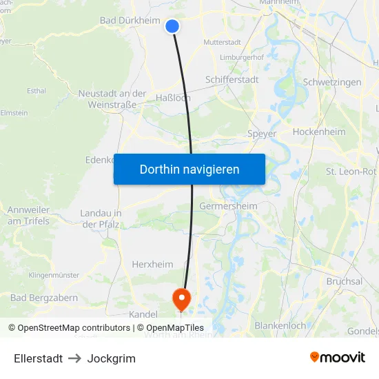 Ellerstadt to Jockgrim map