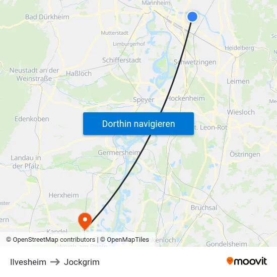 Ilvesheim to Jockgrim map