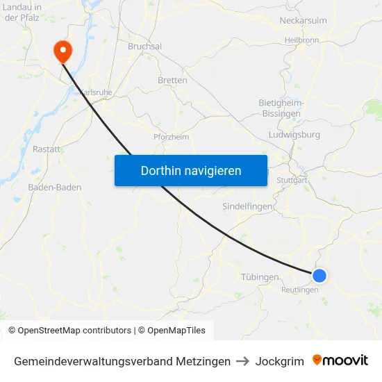 Gemeindeverwaltungsverband Metzingen to Jockgrim map