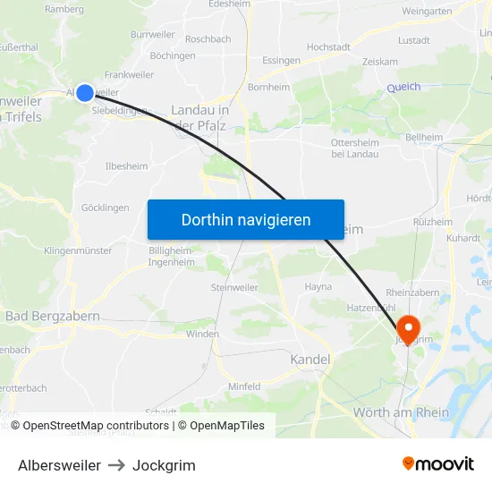 Albersweiler to Jockgrim map