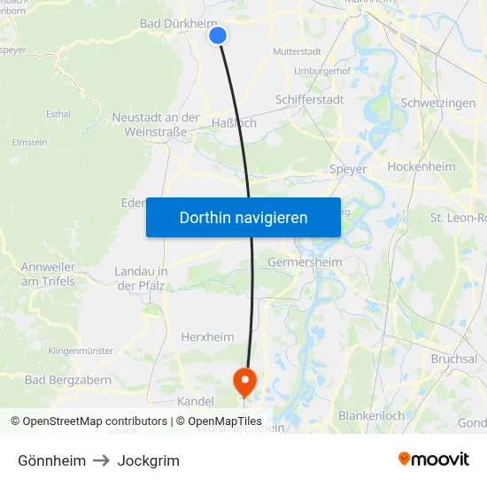 Gönnheim to Jockgrim map