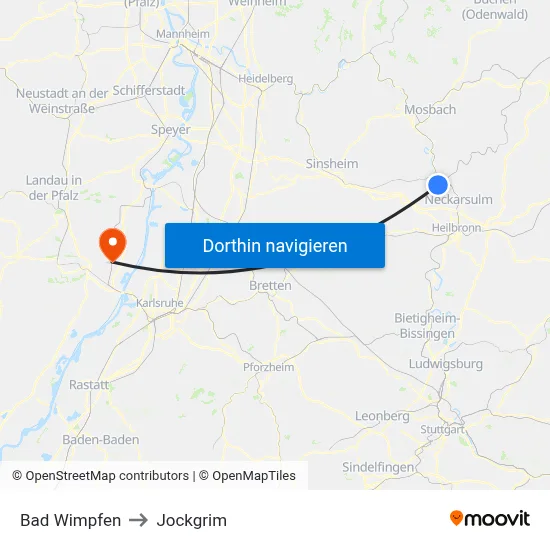 Bad Wimpfen to Jockgrim map