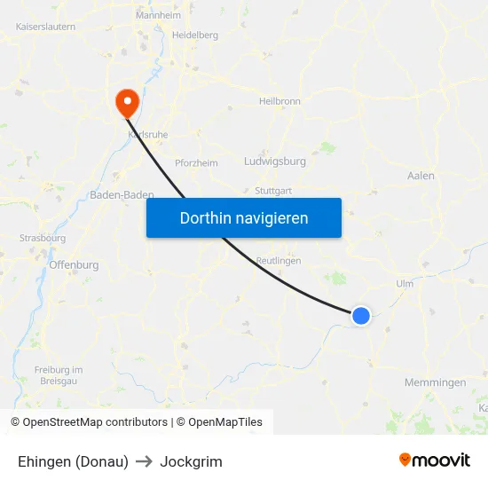 Ehingen (Donau) to Jockgrim map