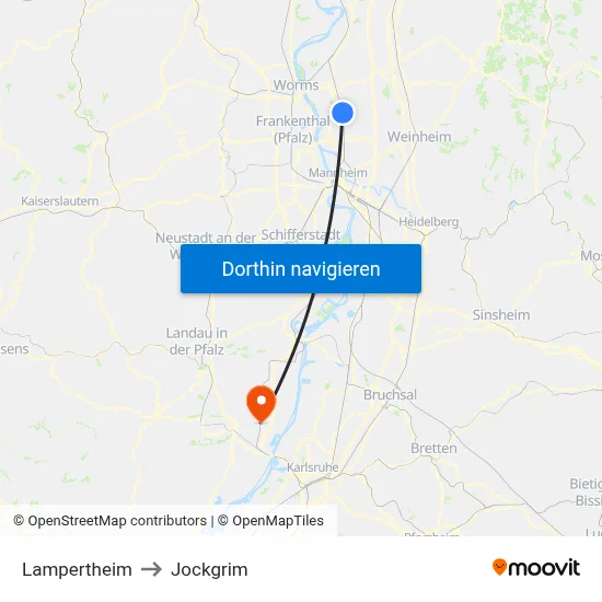 Lampertheim to Jockgrim map