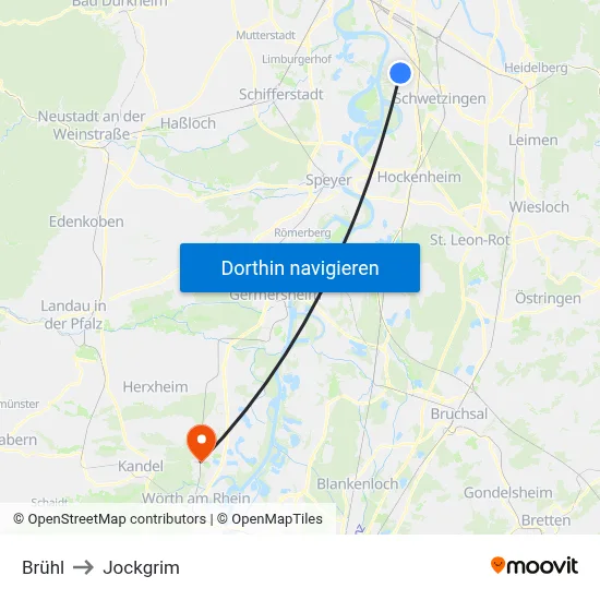 Brühl to Jockgrim map