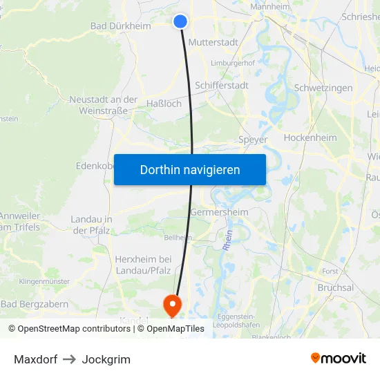 Maxdorf to Jockgrim map