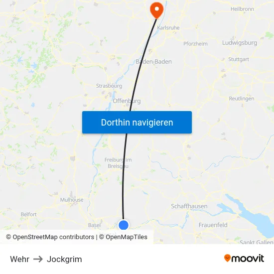 Wehr to Jockgrim map