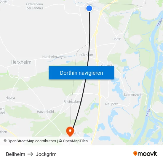 Bellheim to Jockgrim map