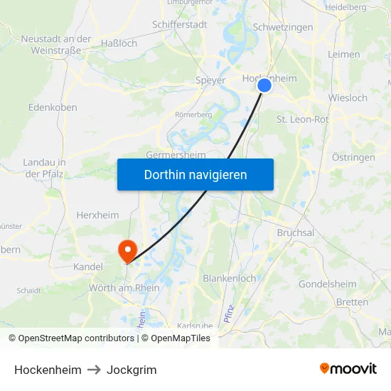 Hockenheim to Jockgrim map