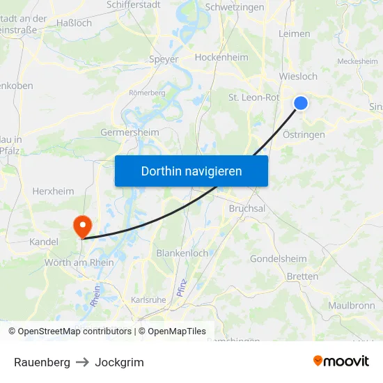 Rauenberg to Jockgrim map