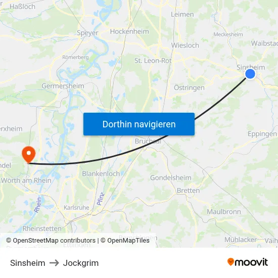 Sinsheim to Jockgrim map