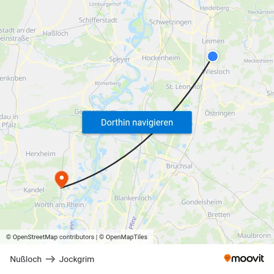 Nußloch to Jockgrim map