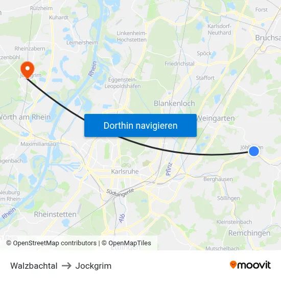 Walzbachtal to Jockgrim map