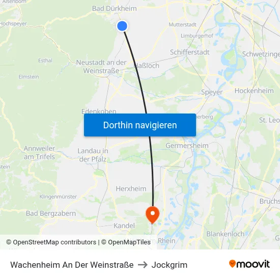 Wachenheim An Der Weinstraße to Jockgrim map