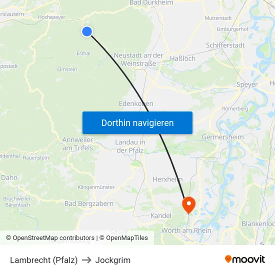 Lambrecht (Pfalz) to Jockgrim map