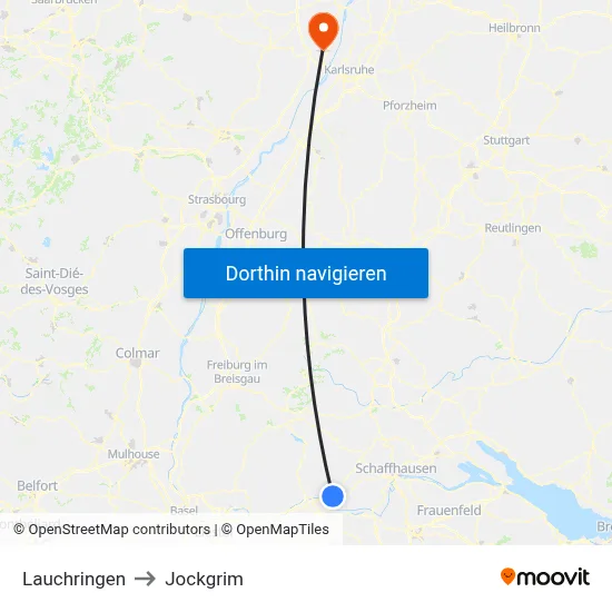 Lauchringen to Jockgrim map