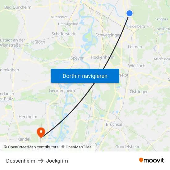 Dossenheim to Jockgrim map