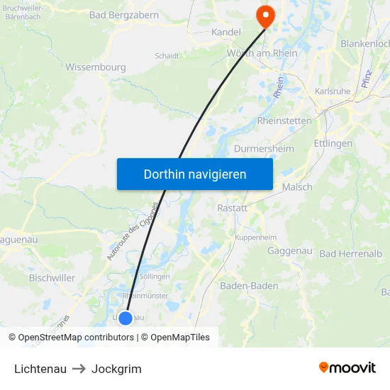 Lichtenau to Jockgrim map