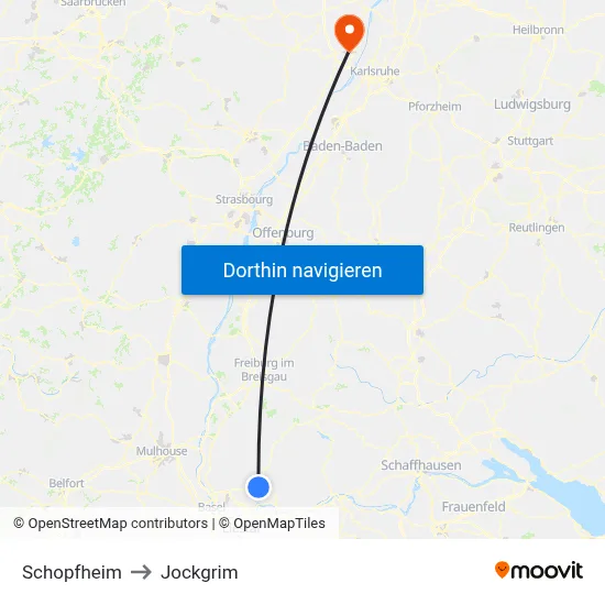Schopfheim to Jockgrim map