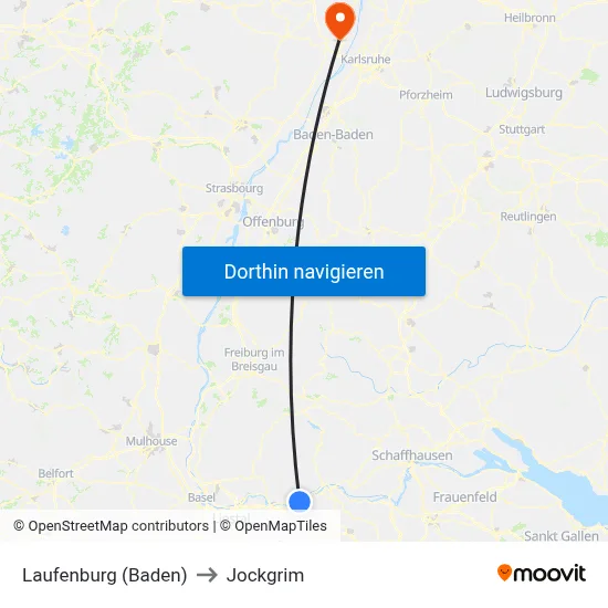Laufenburg (Baden) to Jockgrim map