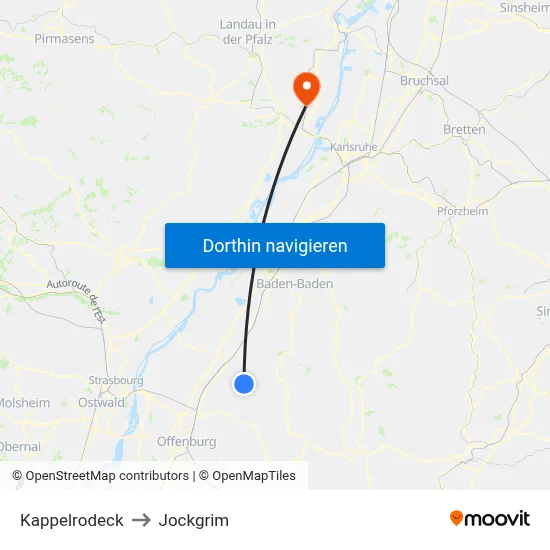 Kappelrodeck to Jockgrim map