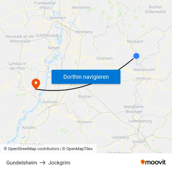 Gundelsheim to Jockgrim map
