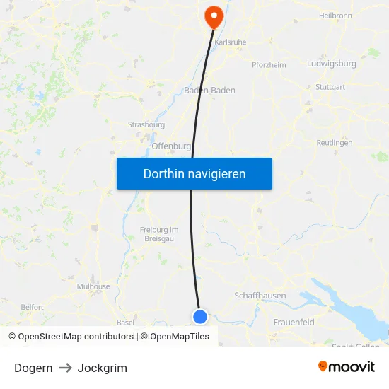 Dogern to Jockgrim map