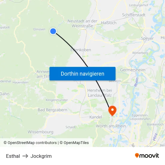 Esthal to Jockgrim map