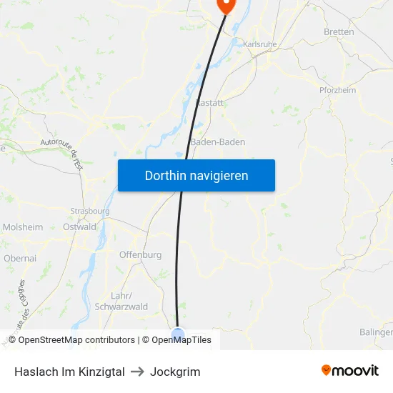 Haslach Im Kinzigtal to Jockgrim map