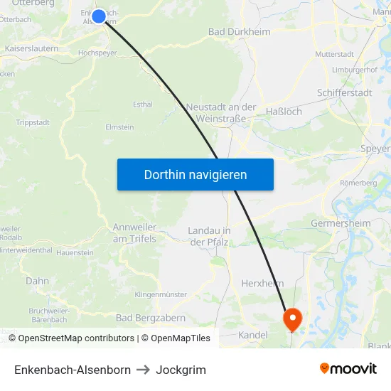 Enkenbach-Alsenborn to Jockgrim map