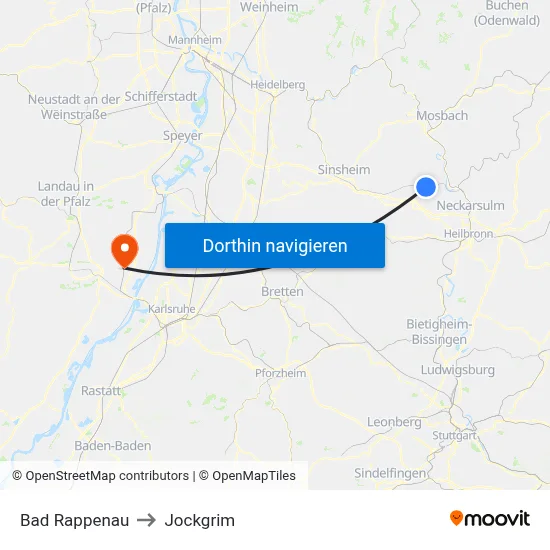 Bad Rappenau to Jockgrim map
