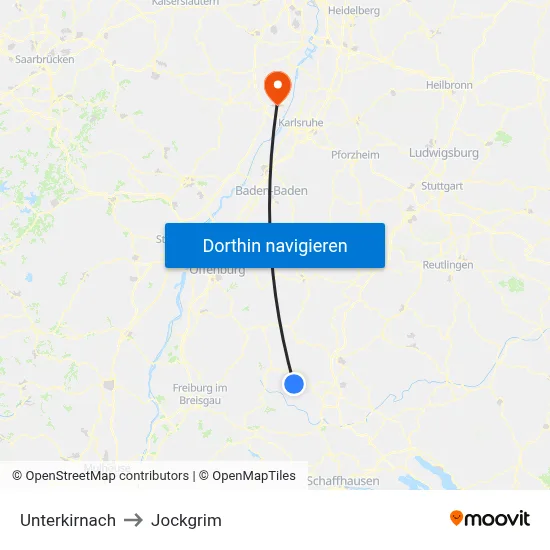 Unterkirnach to Jockgrim map