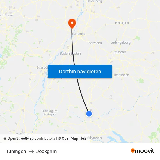 Tuningen to Jockgrim map