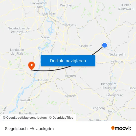 Siegelsbach to Jockgrim map